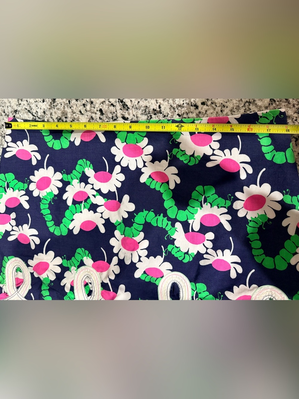 Lilly Pulitzer Navy Floral Daisy Print Skirt with Pink Centers and Green Vines - Picture 7 of 8